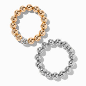 Mixed Metal Ball Stretch Bracelets - 2 Pack ,