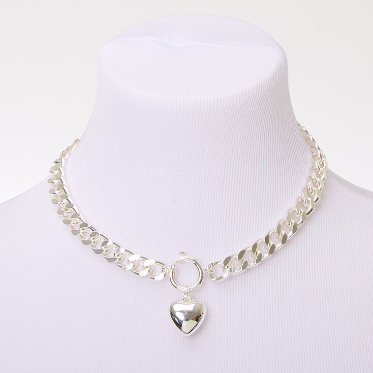 Silver Heart Pendant Chain Necklace,