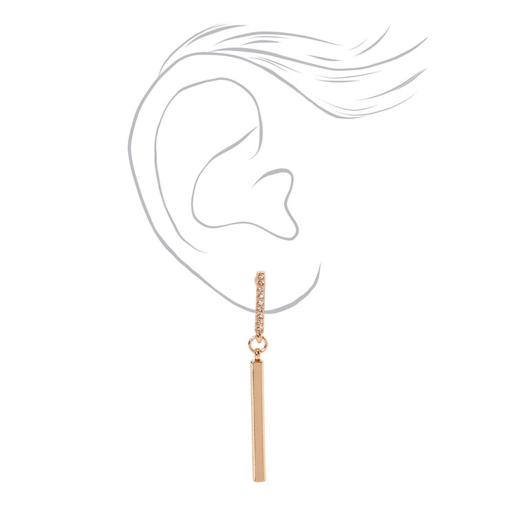 Gold 2&quot; Crystal Bar Drop Earrings,