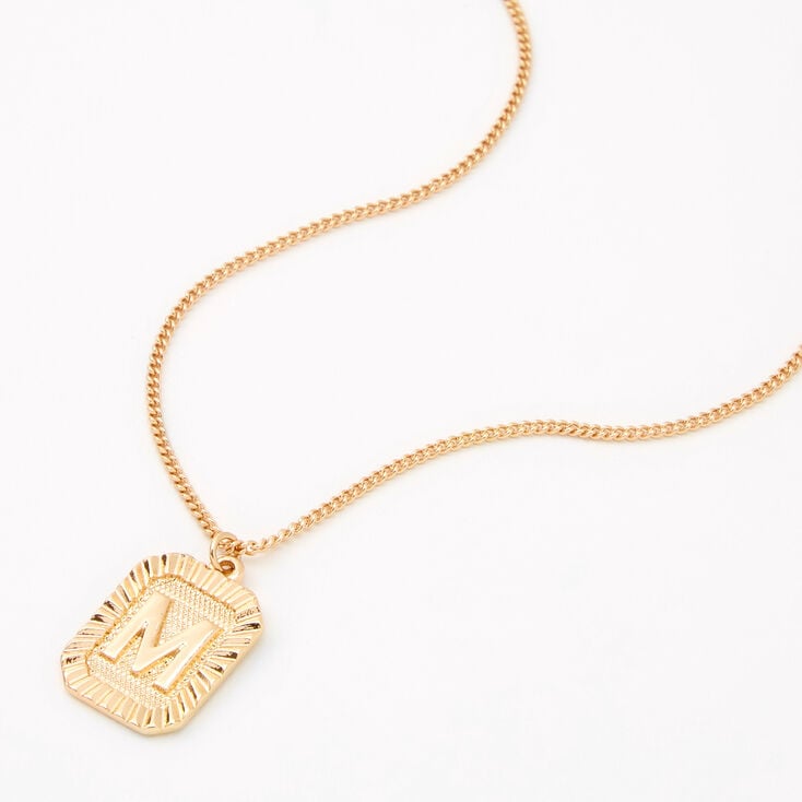 Gold-tone Initial Rectangle Medallion Pendant Necklace - M,