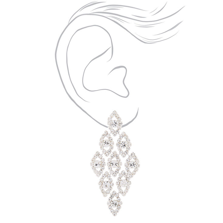 Silver 2.5&quot; Glass Rhinestone Chandelier Earrings,