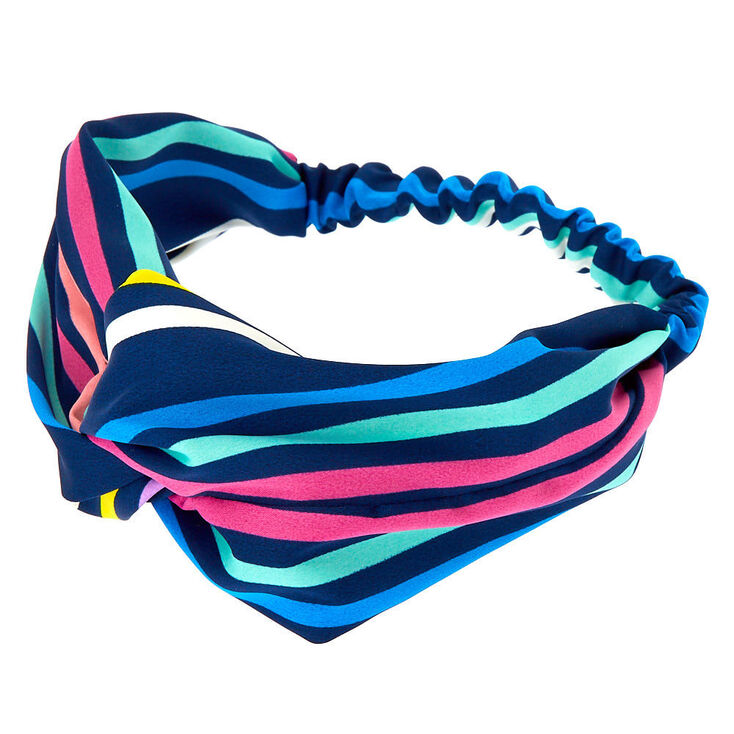 Rainbow Stripe Knot Headwrap - Navy,