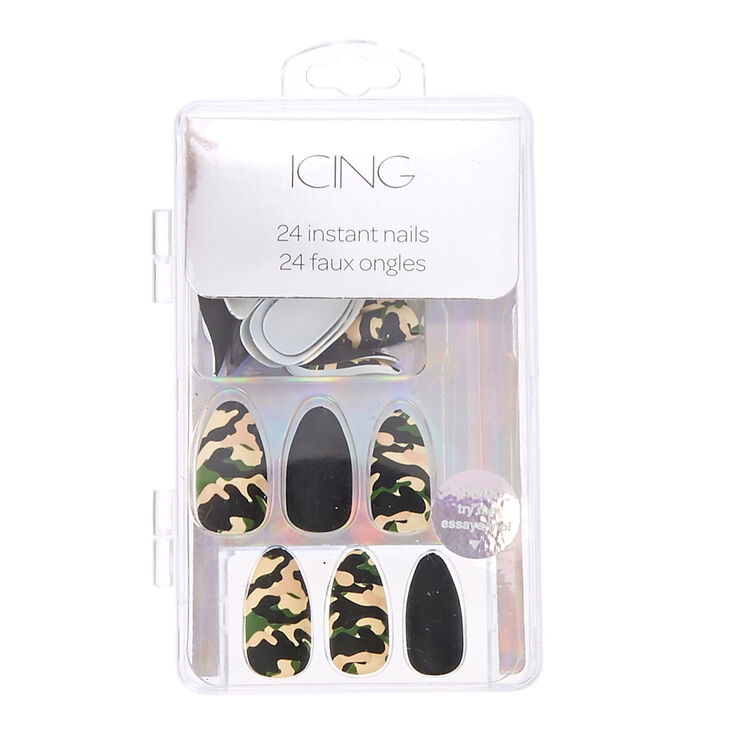 Matte Camo Faux Nail Set - Green, 24 Pack,