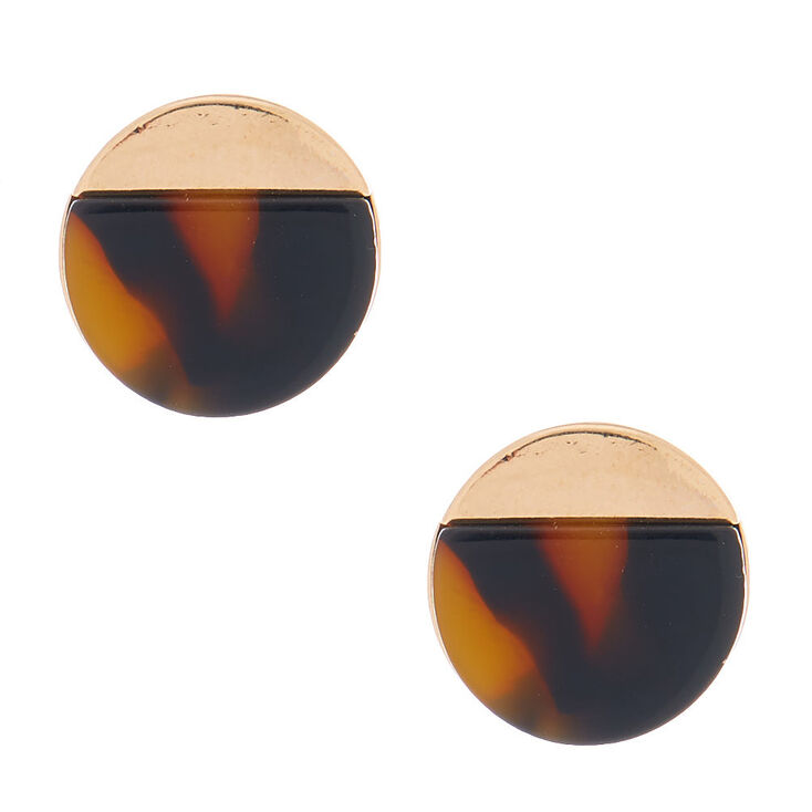 Gold Tortoiseshell Stud Earrings - Brown,