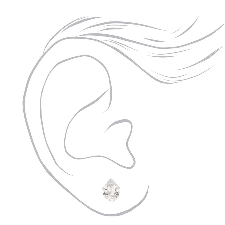 Silver Cubic Zirconia Teardrop Stud Earrings - 5MM,