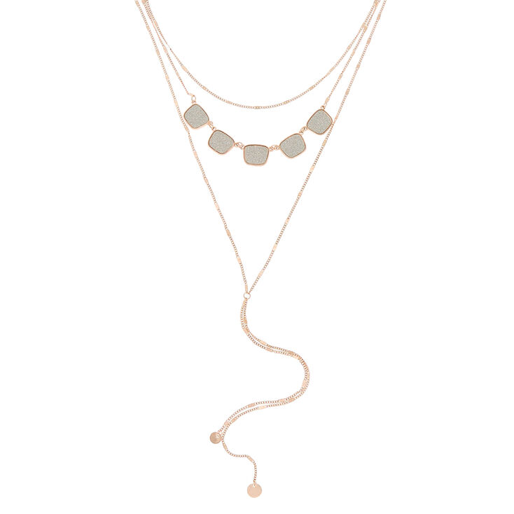 Rose Gold Glitter Multi Strand Necklace - Silver,