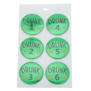 Shamrock Drunk Buttons - Green, 6 Pack,