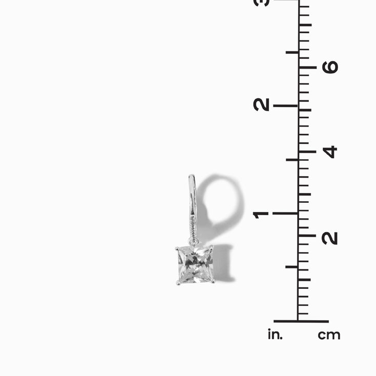 Square Cubic Zirconia Silver Huggie Hoop Earrings,