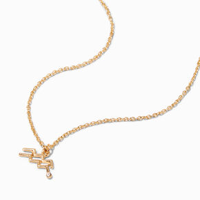 Gold Zodiac Symbol Pendant Necklace - Aquarius,