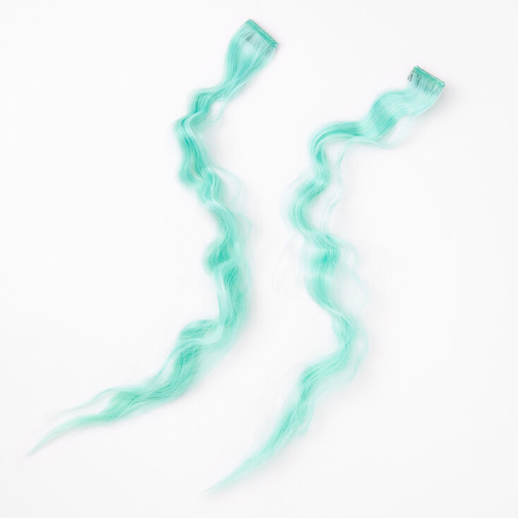 Curly Faux Hair Clip In Extensions - Mint Green, 2 Pack,