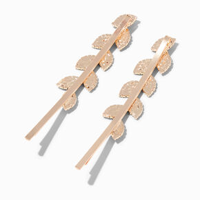 Rose Gold Pav&eacute; Crystal Leaf Hair Pins - 2 Pack,