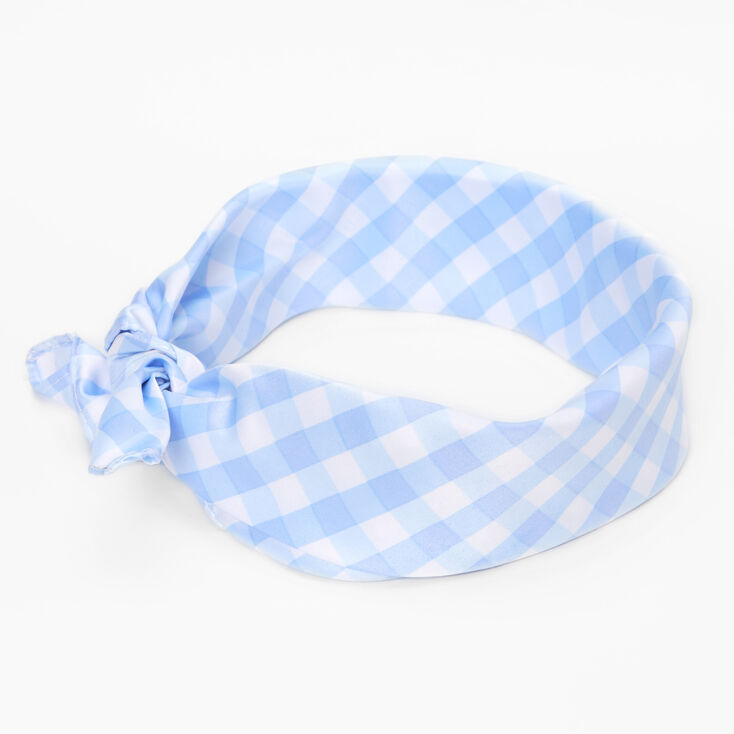 Blue Gingham Silky Bandana Headwrap,