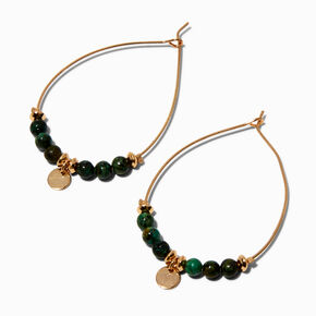 Green Agate Gold-tone 2&quot; Hoop Earrings,