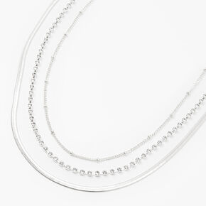 Silver Beaded, Rhinestone &amp; Snake Chain Necklaces - 3 Pack,