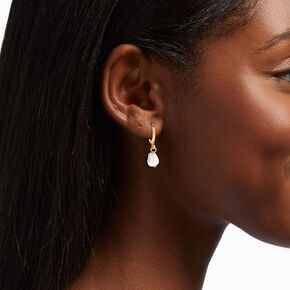 18kt Gold Plated 10MM Pearl Huggie Hoop Earrings,