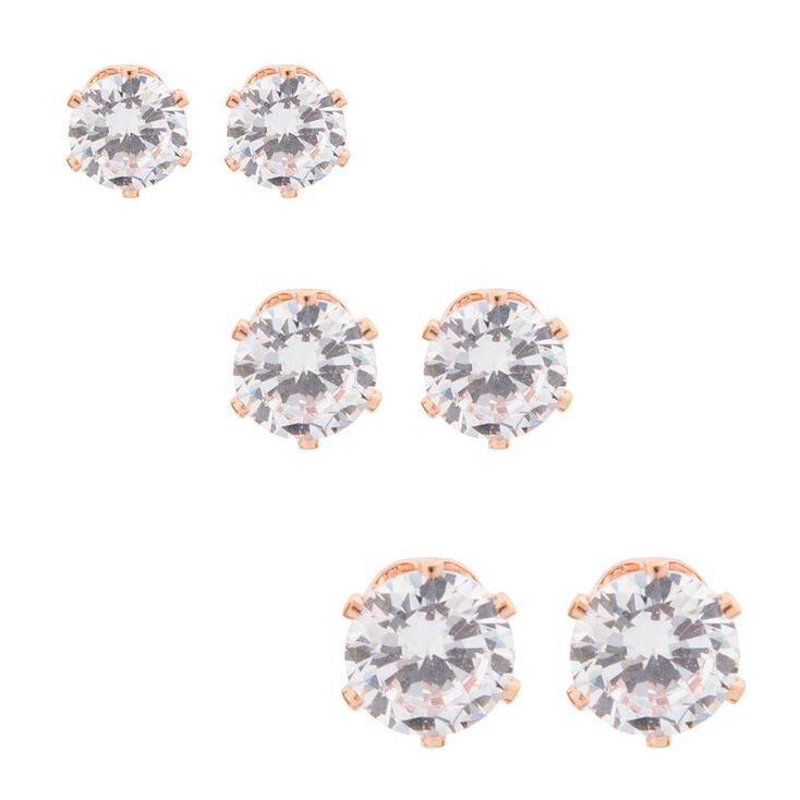 Sparkly Rose Gold Framed Cubic Zirconia Stud Earrings,