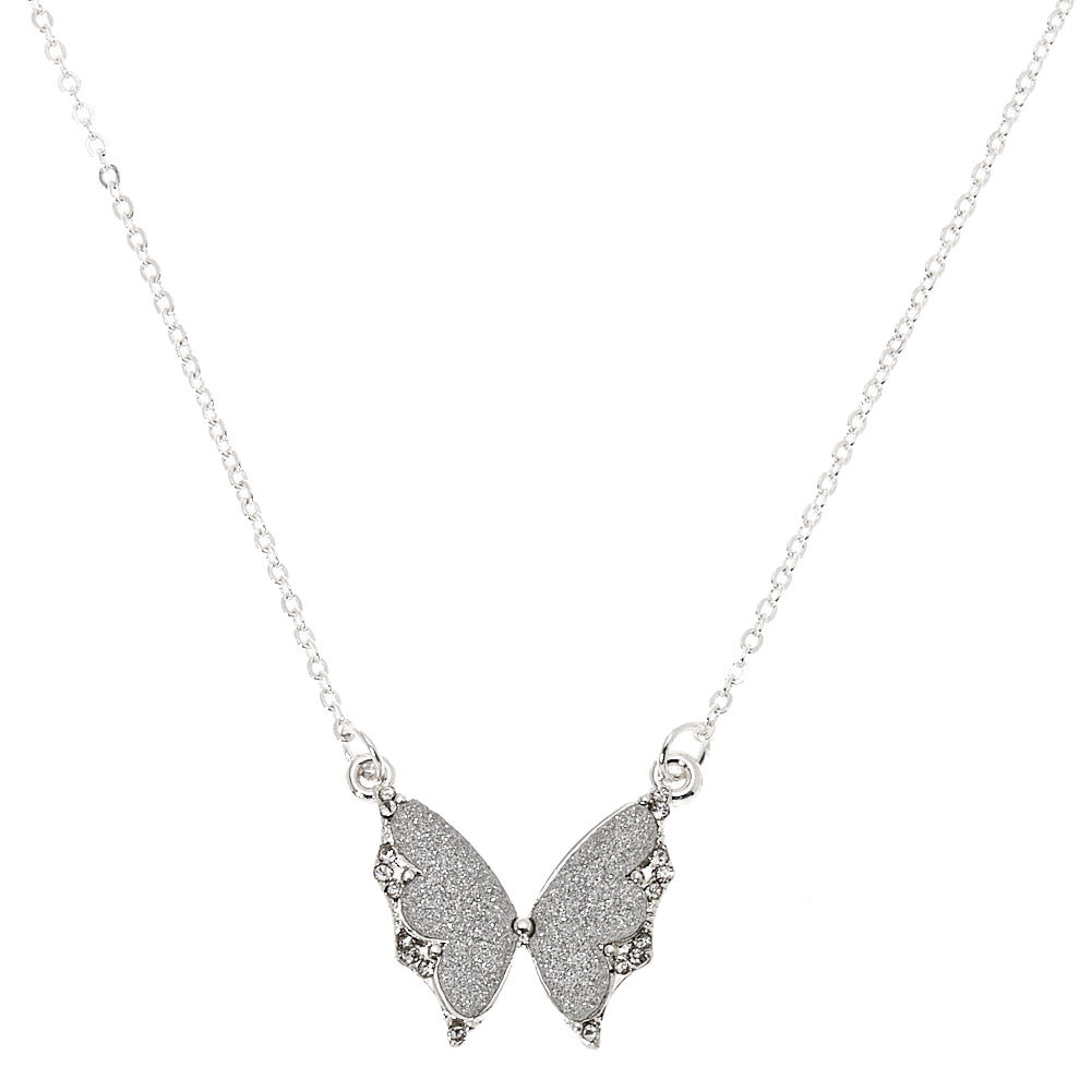 Silver Glitter Butterfly Pendant Necklace Icing US