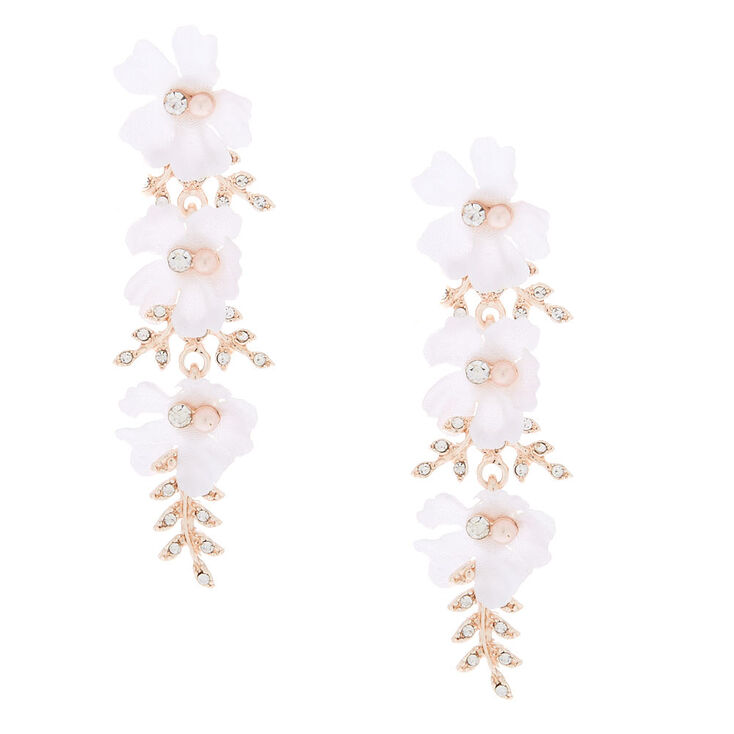 2.5" Rose Gold Rhinestone Flower & Leaf Drop Earrings,