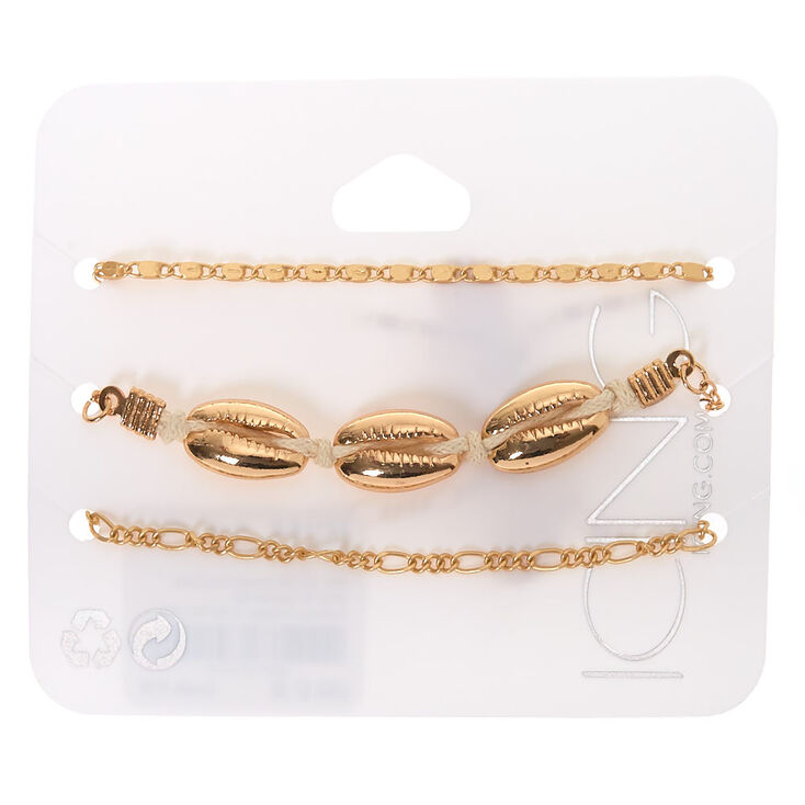 Gold Cowrie Shell Chain Bracelets - 3 Pack,