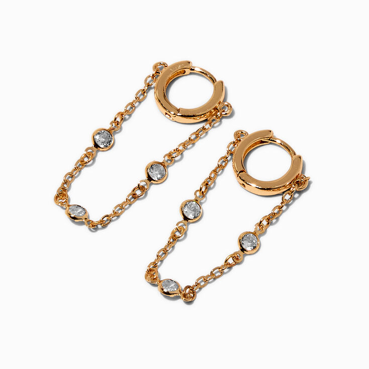 Cubic Zirconia Stacked Gold-tone Dangle Huggie Hoop Earrings,