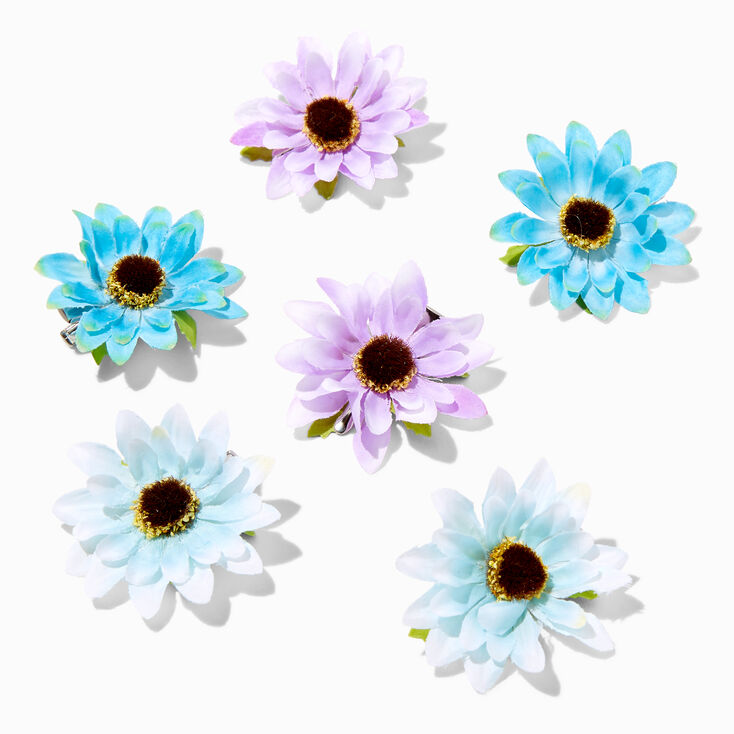 Blue &amp; Purple Daisy Hair Clips - 6 Pack,