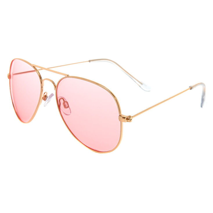 Pink Tinted Aviator Sunglasses - Gold,