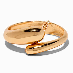 Gold-tone Thick Double Molten Cuff Bracelet ,