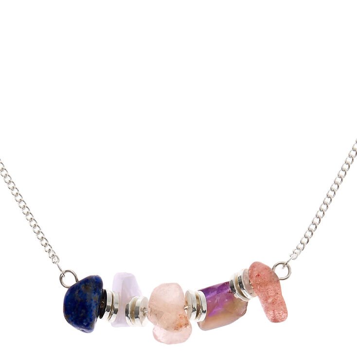 Silver Amethyst Puka Stone Pendant Necklace,