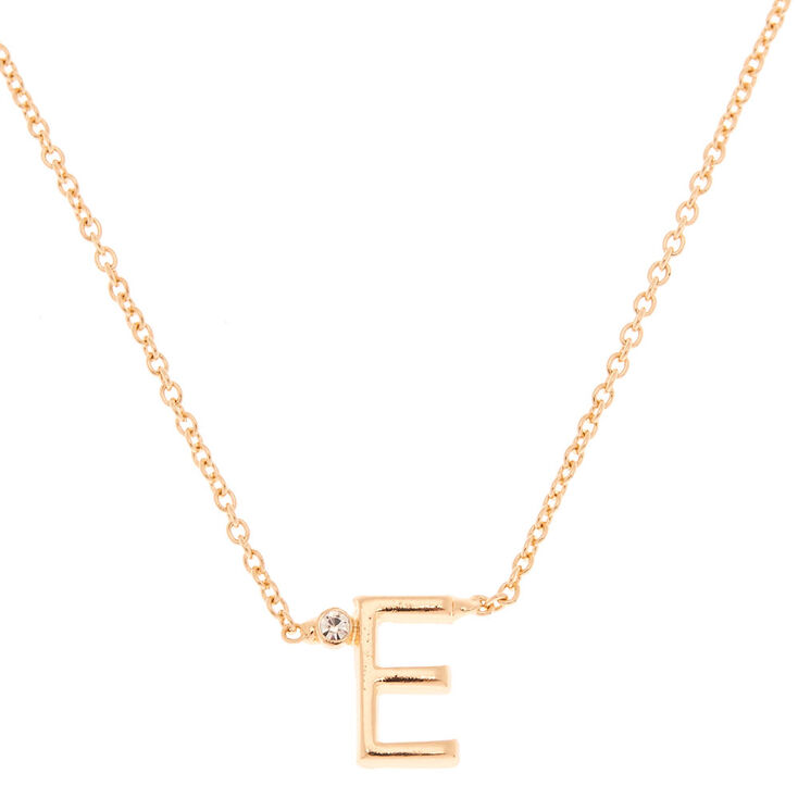 Gold Initial Necklace - E,