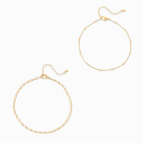 Icing Select 18k Yellow Gold Plated Beaded &amp; Figaro Chain Anklets - 2 Pack,