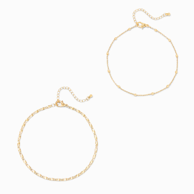 Icing Select18k Yellow Gold Plated Beaded &amp; Figaro Chain Anklets - 2 Pack,