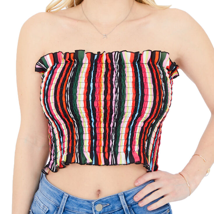 Multi-Colored Striped Smocked Tube Top,