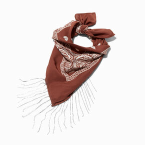 Brown Bandana Chain Fringe Head Scarf,