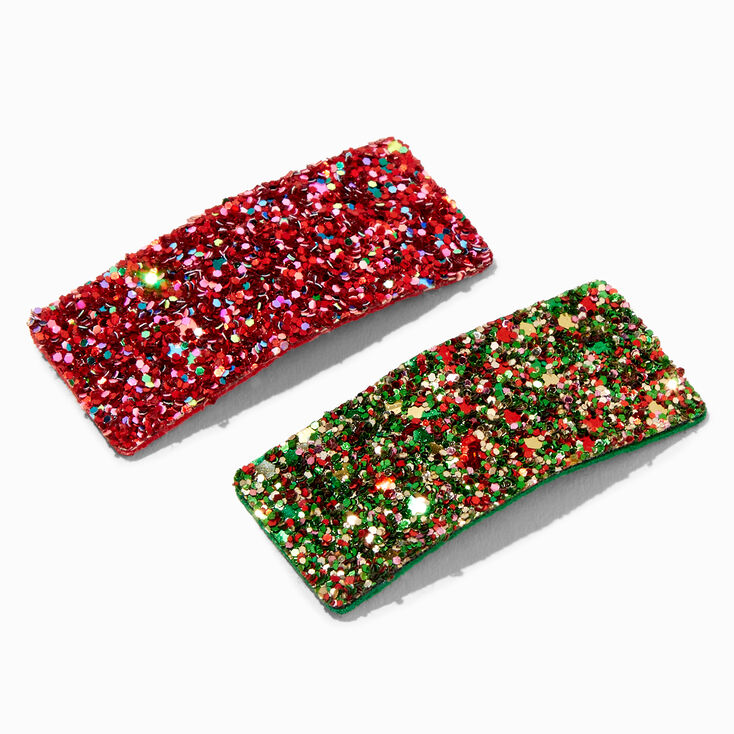 Red &amp; Green Sequin Snap Hair Clips - 2 Pack,
