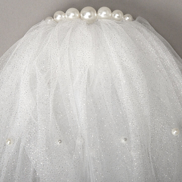 White Shoulder Length Pearl Glitter Bridal Veil,