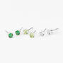 Silver Deep Green Cubic Zirconia Round Stud Earrings - 3 Pack, 5MM,