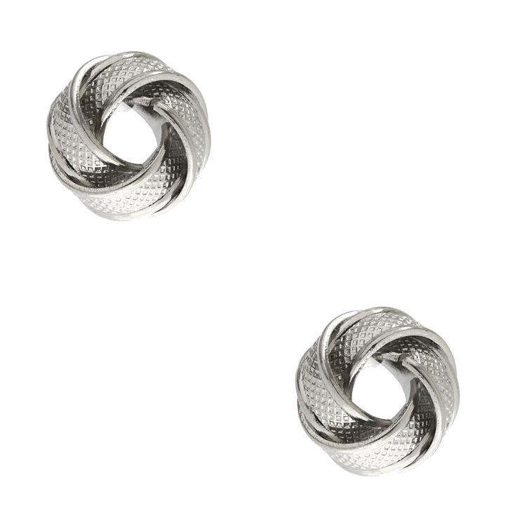 Silver Tone Large Textured Knot Stud Earrings,