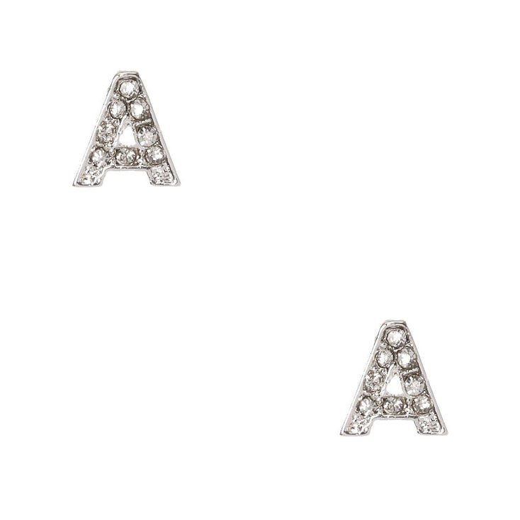 Silver Tone Faux Crystal Initial "A" Stud Earrings,