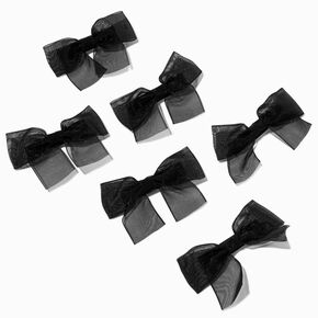 Black Sheer Bow Hair Clips - 6 Pack,
