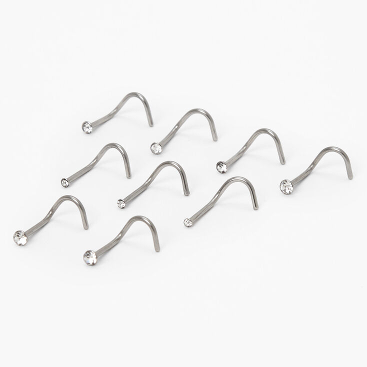 Silver 20G Crystal Nose Studs - 9 Pack,