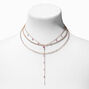 Pink Crystal Gold Y-Neck Multi-Strand Necklace,