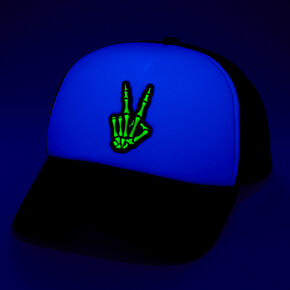 Skeleton Peace Sign Glow in the Dark Trucker Hat,