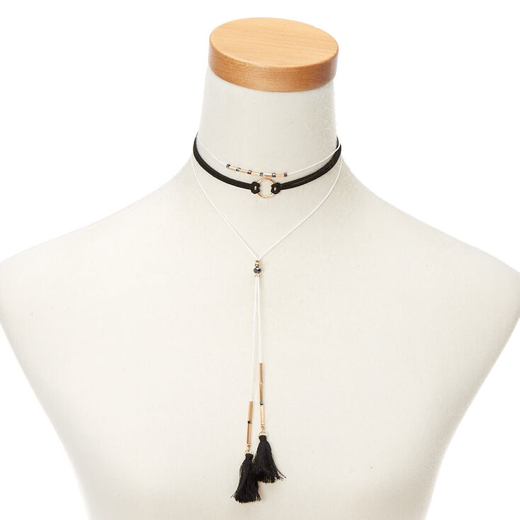 Gold Tassel Choker Multi Strand Necklace,