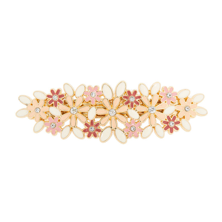 Pink & Ivory Enamel Flowers Hair Clip,