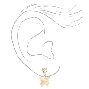 Mixed Metal 0.5&quot; Filigree Butterfly Drop Earrings - 3 Pack,