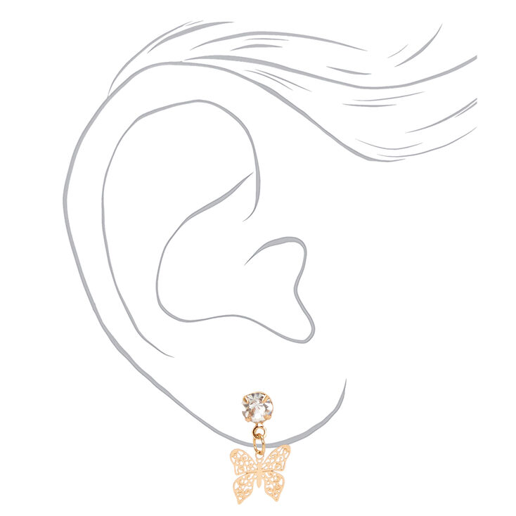 Mixed Metal 0.5&quot; Filigree Butterfly Drop Earrings - 3 Pack,
