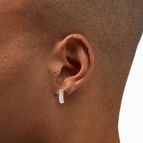 Silver Crystal Rows Embellished 15MM Huggie Hoop Earrings,