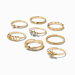 Gold-tone Geometric Celestial Ring Set - 8 Pack,