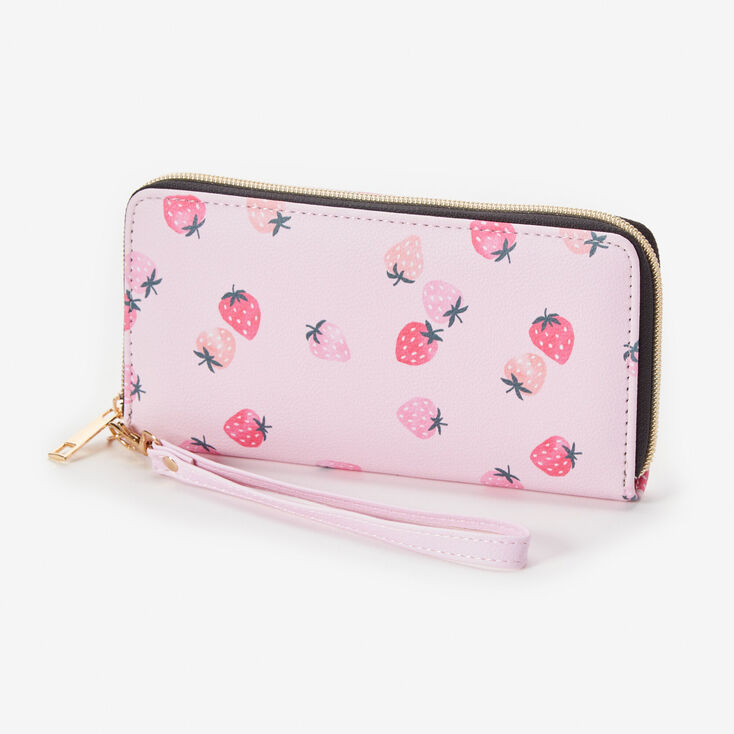 Pink Strawberry Print Wristlet,