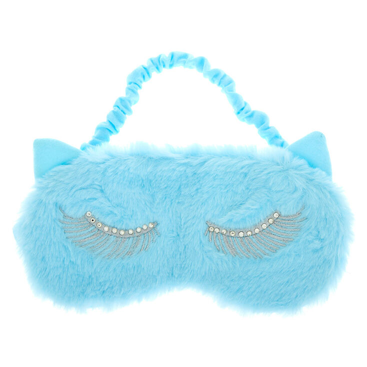 Bling Lash Cat Eye Furry Sleeping Mask - Blue,